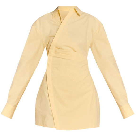 LEMON ASYMMETRIC BUTTON DOWN LONG SLEEVE SHIRT DRESS - Picture 1 of 7